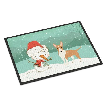 Carolines Treasures 24 x 36 in. Fawn Bull Terrier Snowman Christmas Indoor or Outdoor Mat CK2056JMAT